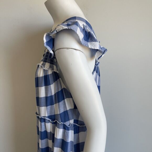 Old Navy Blue White Gingham Tiered Flutter Sleeve Midi Swing Dress Size Large - Picture 8 of 16